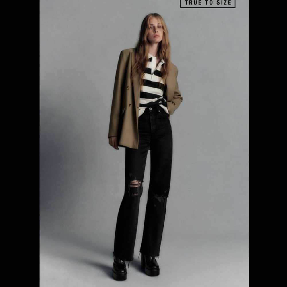 NWT ZARA TRF RIPPED WIDE LEG JEANS